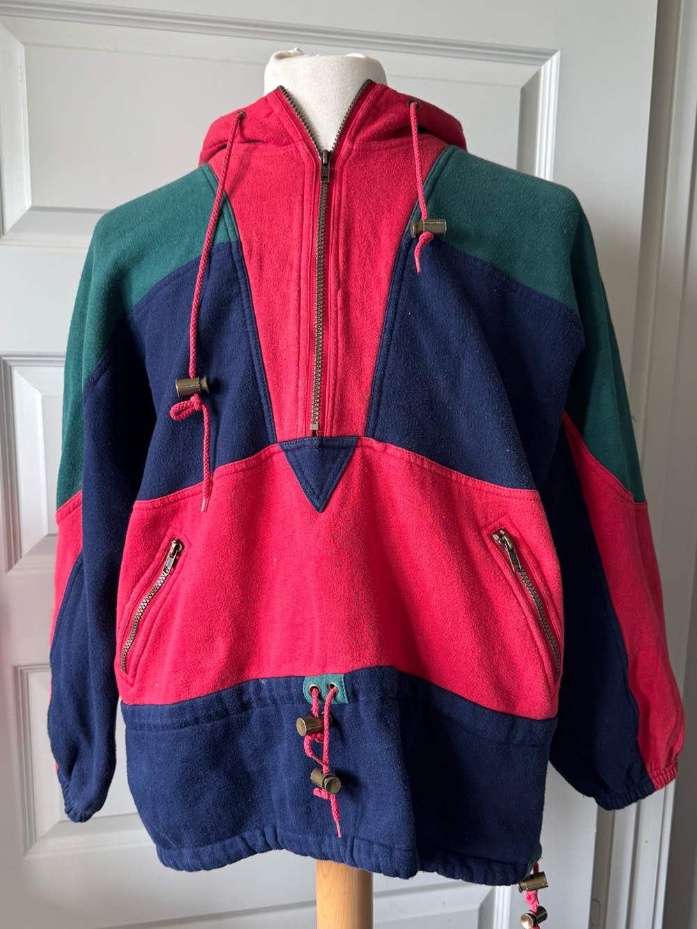 Vintage 90s Active Frontier Colorblock Quarter Zip Hooded Pullover Sweatshirt